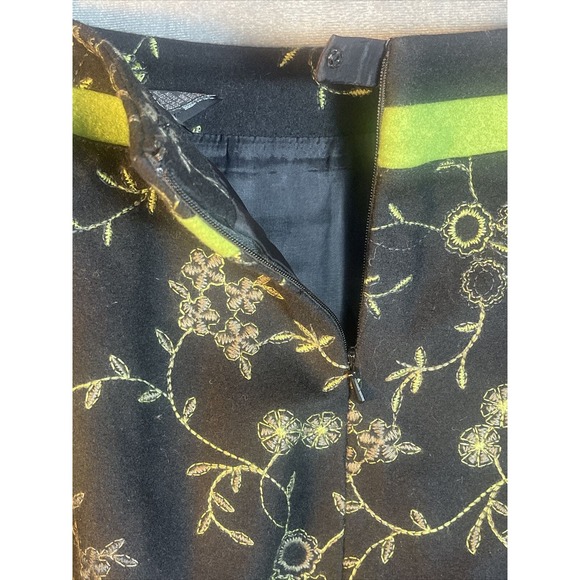 Etcetera A-Line Wool Blend Skirt Womens Sz 10Black/Green Floral Embroidered Felt - Picture 6 of 7